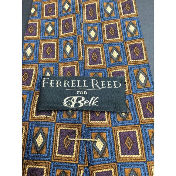 Vintage Ferrell Reed Belk Men's Square Geometric Silk Necktie Tie Classic - Picture 4 of 7